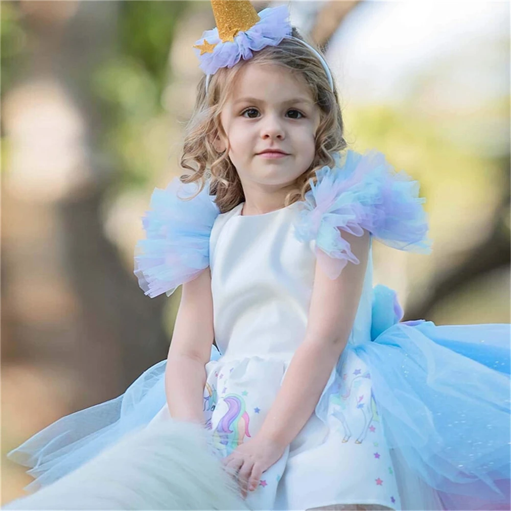 Christmas Girls Unicorn Dress with Long Tail + Wings Wig Hairband Baby Girl Princess Birthday Party Ball Gown Kids Horse Clothes