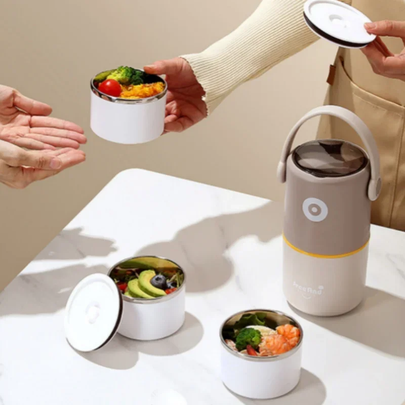 304 스테인레스 스틸 라이너 도시락 상자, 휴대용 더블 레이어 도시락 상자, 사무직 학생 식품 용기 식기