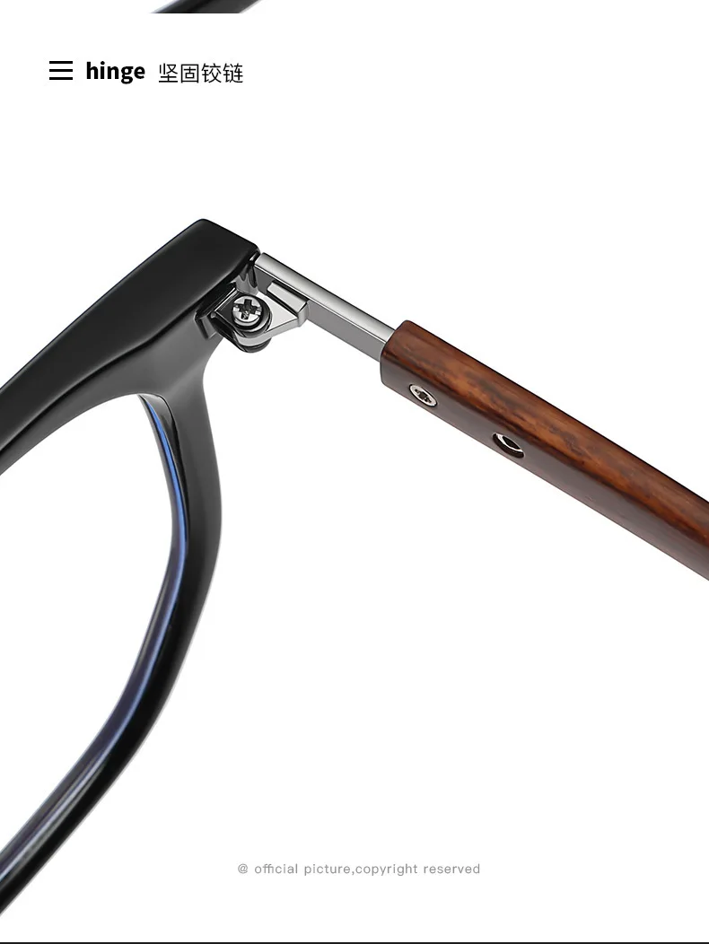 0 ~ -600 TR90 Neutrale Myopie-Brille, Holzmaserung, Metallrahmen, Anti-Blaulicht, bequeme Nasenpads, langlebige Myopie-Brille mit Scharnier – Detail 10