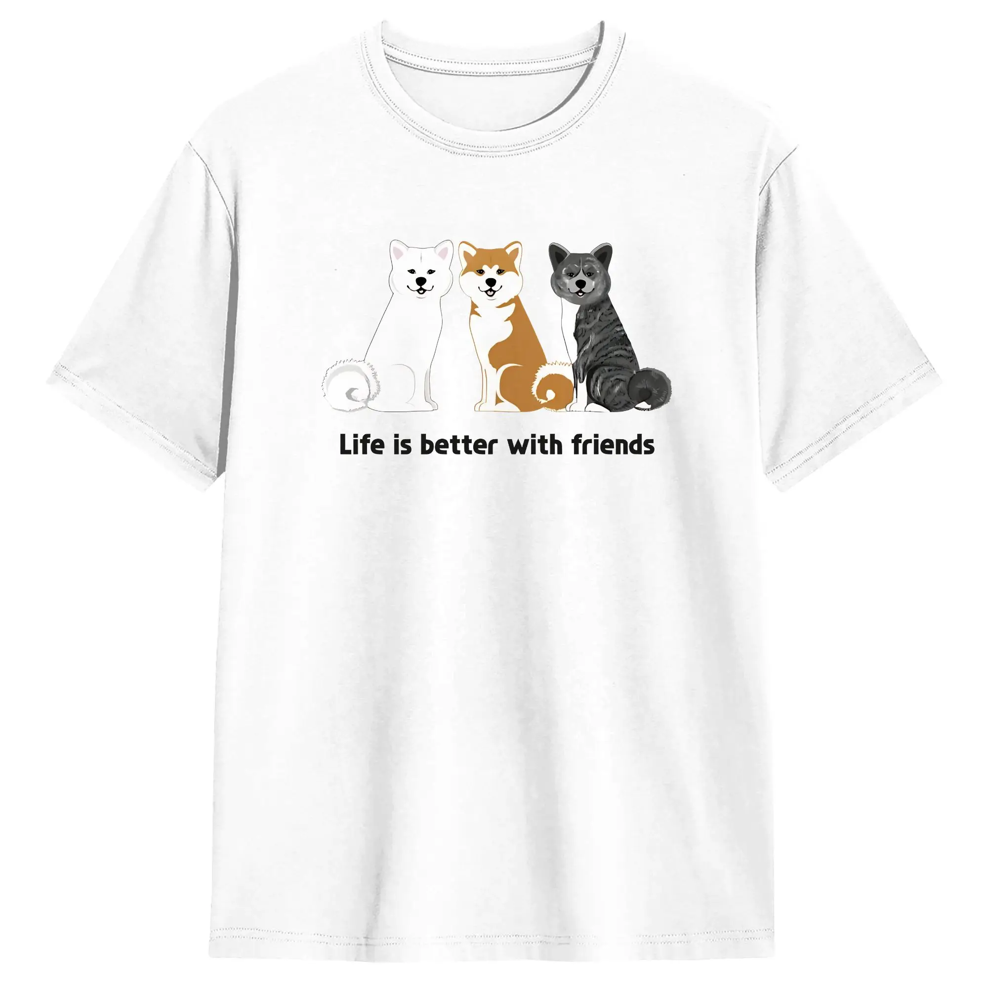 Akita Inu Life Is Better With Friends  T-Shirt Beach  Vintage T Shirts Cotton Harajuku Tshirt For Men Pattern Tees