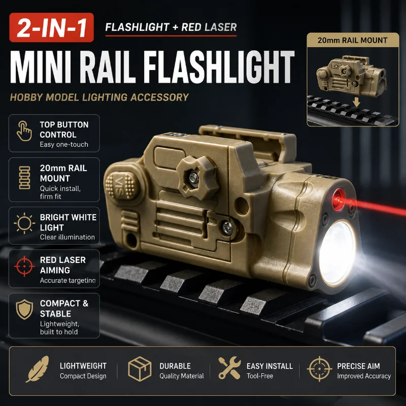 Durable Mini Rail Flashlight White Illumination Red Laser Compact Shell Hobby Model Modification Lighting Accessory