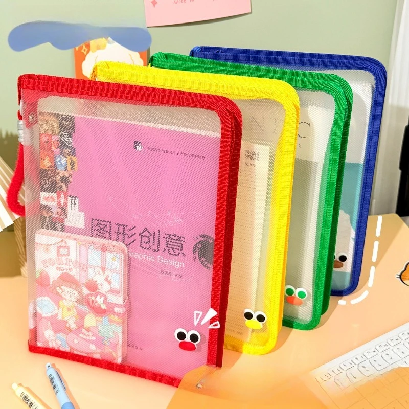 

Dopamine Zipper File Pack Large Capacity A4 Transparent Paper Bag ins Student Test Paper Textbook Storage Bag