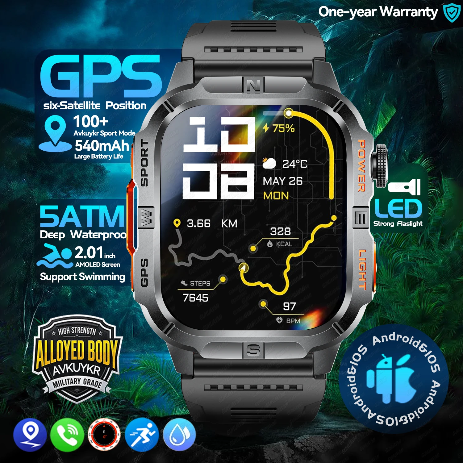 

2026New Military Grade GPS Smart Watch Men Built in GPS Compass Altimeter Barometer 3ATM Waterproof 540mAh Sports Bracelet Men