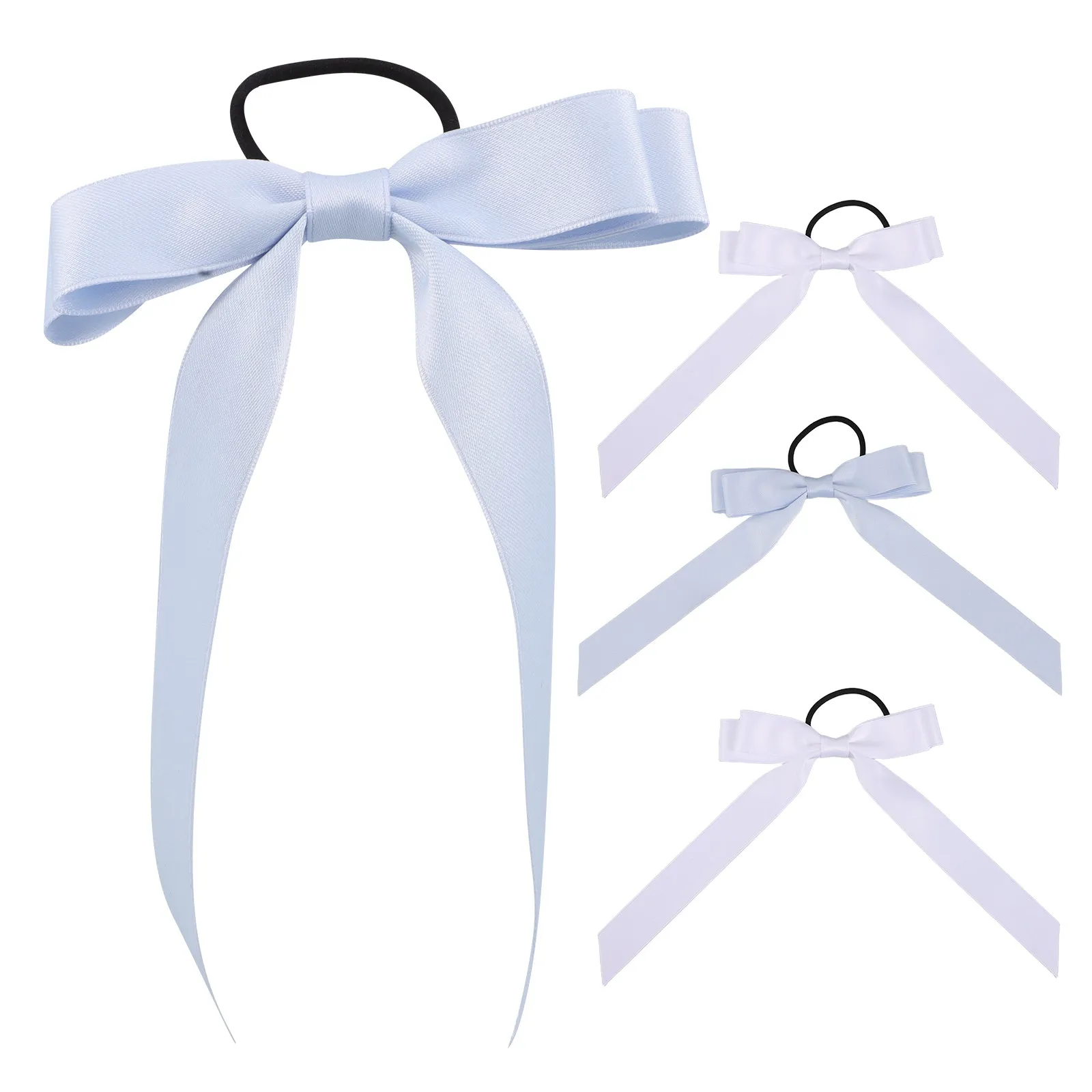 

4Pcs Girl Ribbon Hairbands Long Tail Bow Hair Accessories Cute Elastic Hair Ties Soft Satin Bands for Ponytails Parties School