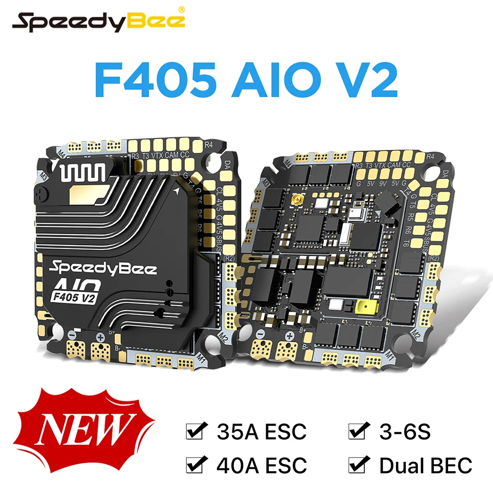 SpeedyBee F405 AIO V2 Flight Controller 35A 40A ESC 2IN1 ICM-42688 Gyro 3-6S Dual BEC Support DSHOT600/300 DJI O3 O4 Air Unit