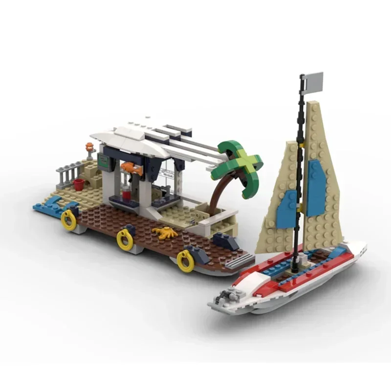 Klocki konstrukcyjne Moc, model ulicy z molo i żaglówką, klocki techniczne, zabawka do samodzielnego montażu, prezent dla dziecka na święta.