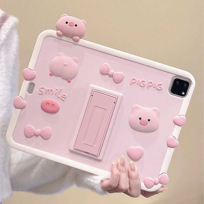 

Cartoon Pig Tablet Stand Funda Case For Apple ipad10.9 12.9 9.7 Pro11 10.2 10.5 10.9 Mini6 123 Air6 45 Silicone Protective Shell