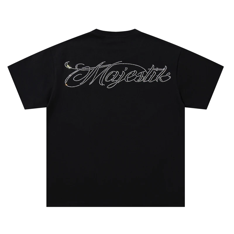 American Trend 2026 New Style Couple Round-neck MAJESTIK T-shirt Glittering Embroidery Retro Majestik Short Sleeves Top