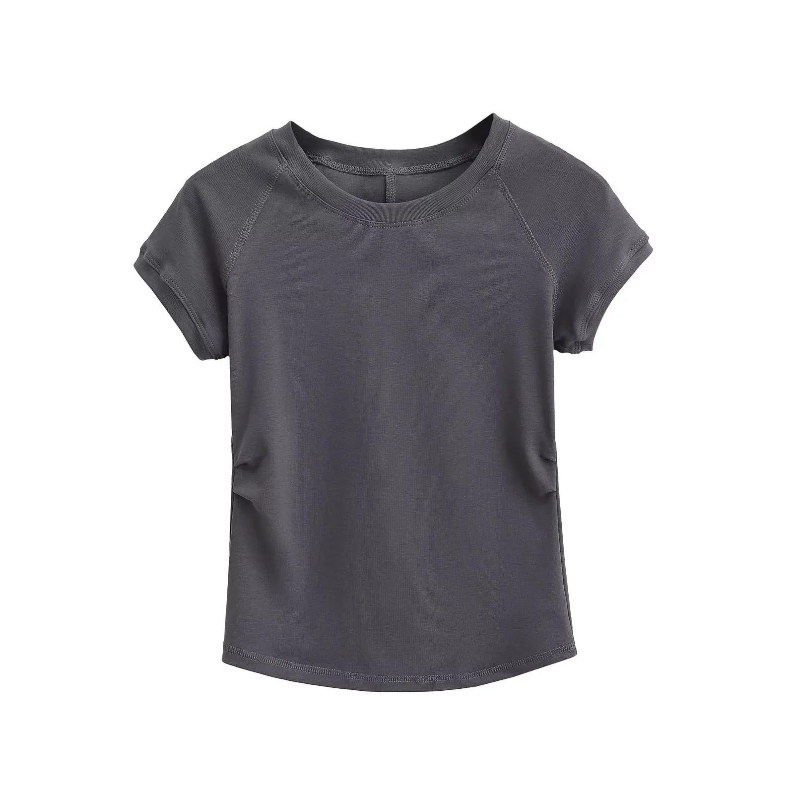 American-style three-needle five-thread short-sleeve T-shirt for women summer slim-fit raglan sleeve base shirt short top   QIYD