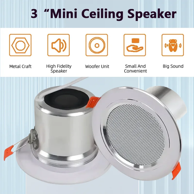 Mini Ceiling Speaker 10W HiFi Stereo Loudspeaker Home Theater Sound System Public Address Background Audio Bathroom Restaurant