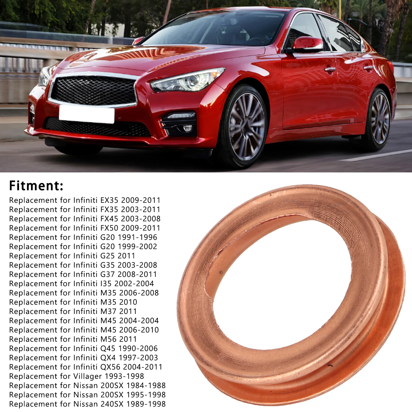 50pcs Oil Drain Plug Gasket 1102601M02 Copper Oil Crush Washers Replacement for Infiniti EX35 FX35 FX45 FX50 G20 G25 G35