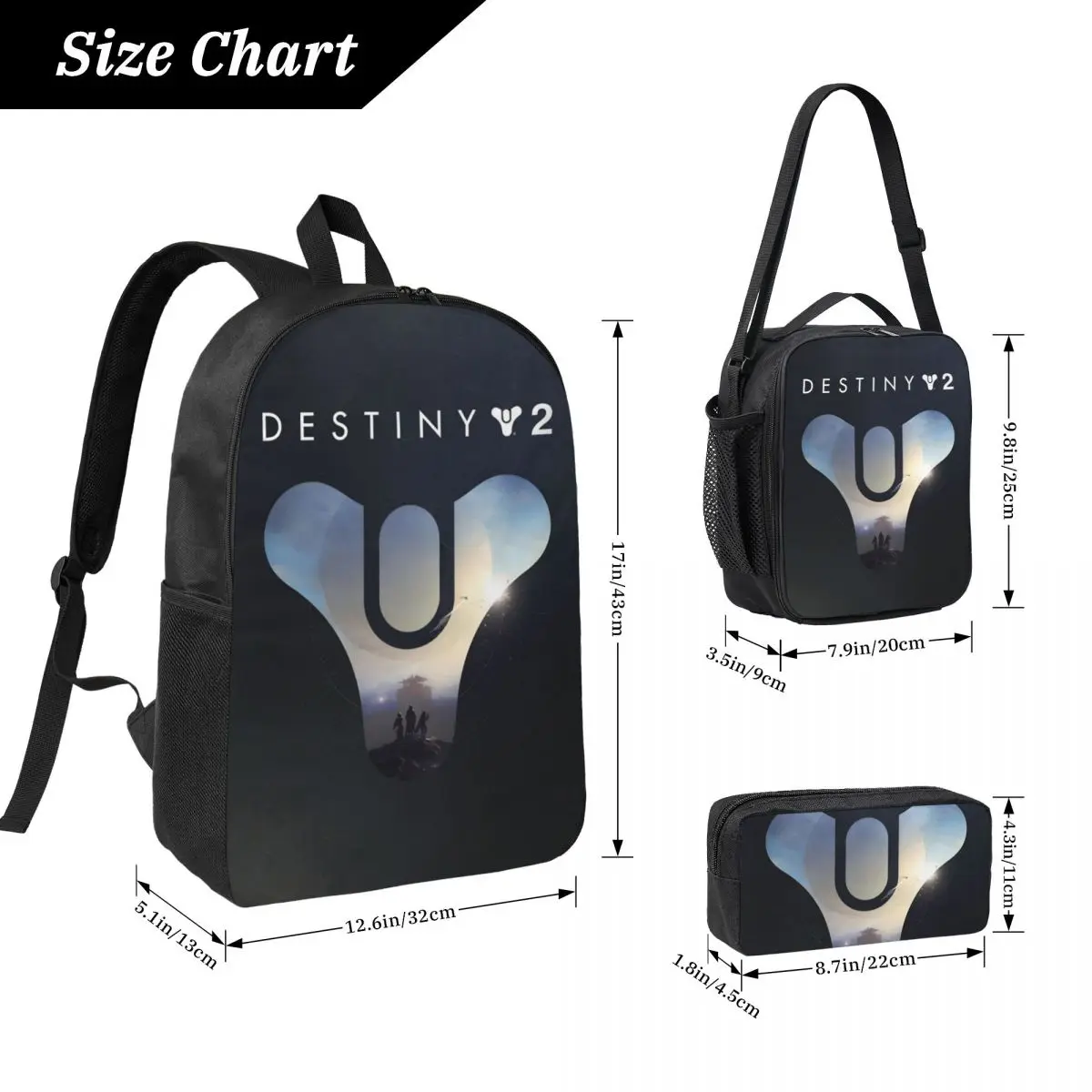 3Pcs Destiny 2 Backpack Set for Girls Boys Pen Bags Bookbag Sets with Lunch Box For Primary School Students Daypack