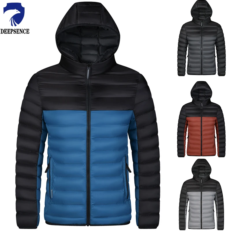 Color Block Men\'s Parka 2023 New Winter Jacket Warm Ribbed Clothing Outdoor Casual Thickened Hooded Cotton Coat for Men