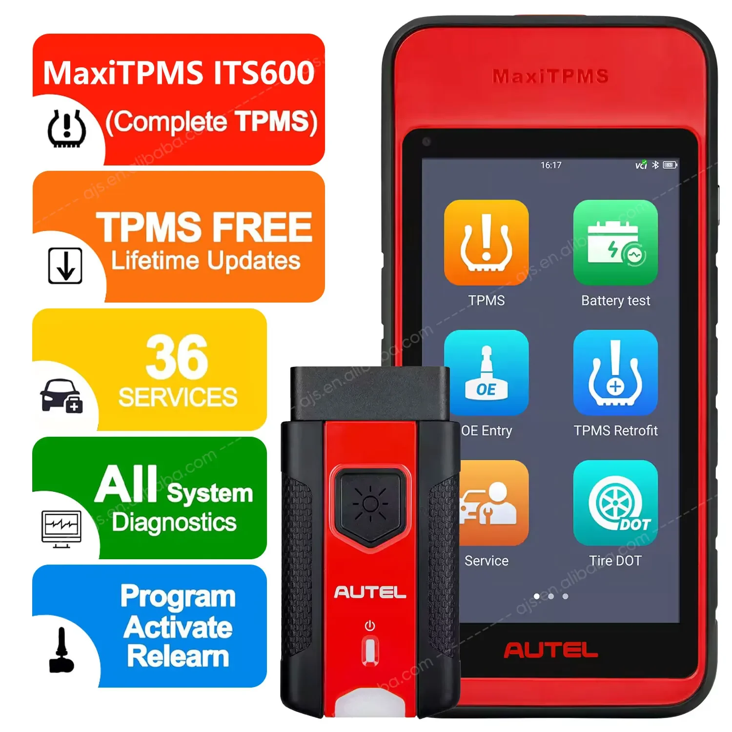 OBD2 Car Diagnostic Scanner ITS600E, Full-System TPMS Sensor Programming Tool, Onboard Vehicle Diagnostic & Auto Scan