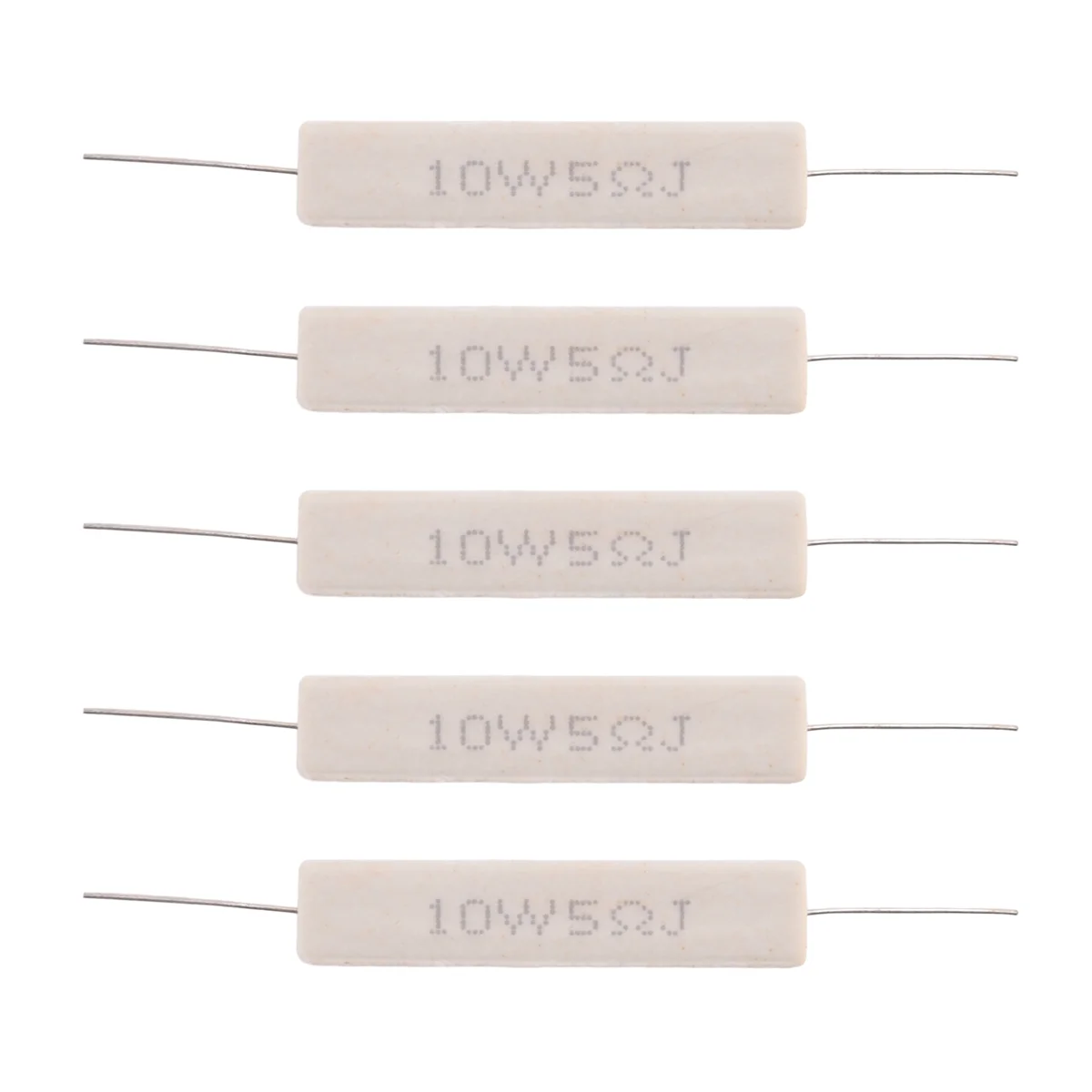 5 resistencias de cemento cerámico bobinadas de 5 ohmios y 10 W