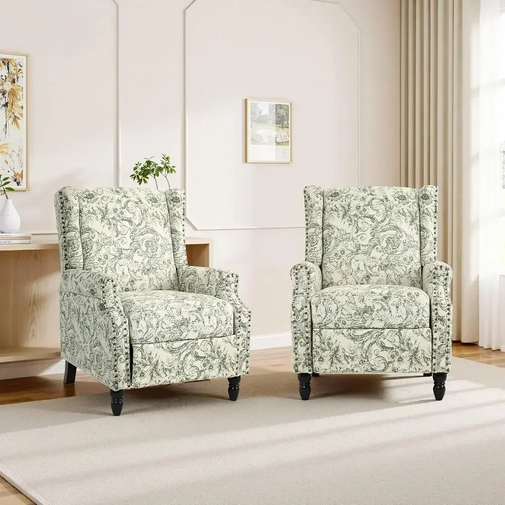 Recliner Chairs Set of 2, Fabric Armchairs with Pushback, High Back Rivet Trim, Club Chairs for Living Room, Home Theater, Bedro