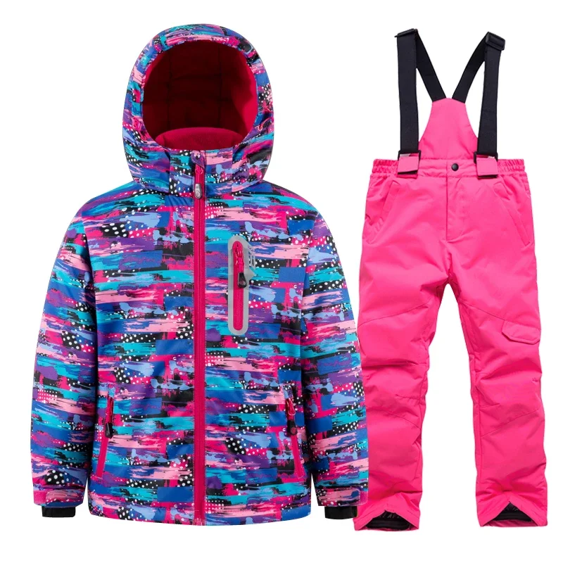 Children's Ski Snow Jacket Pants Winter Warm Waterproof Windbreaker Girl's Outdoor Snowboarding Skiing Coat Trousers Ski Suit