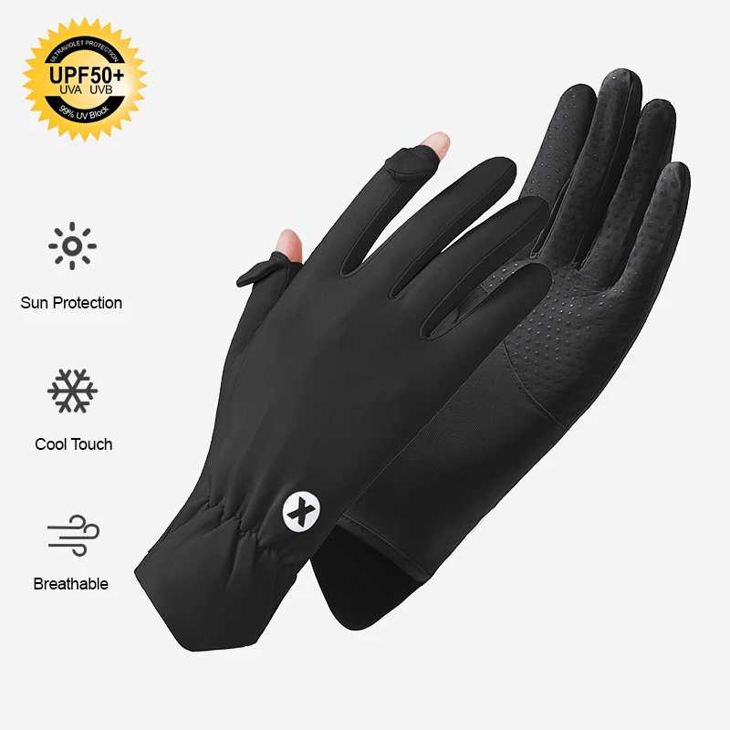 Sun Protection Cycling Gloves Women Summer Ice Silk Touchscreen Driving Breathable Open-Tip Fingertips Non-slip Stretchy Gloves