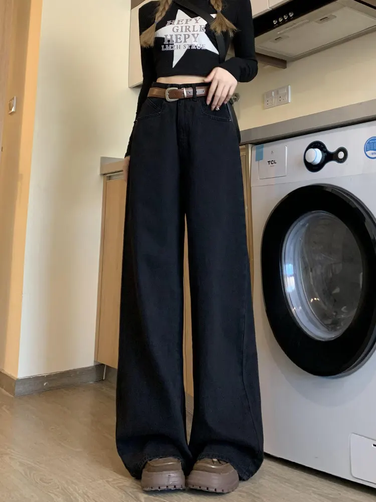 High Waist Wide Leg Jeans Women's Spring Autumn Fashion Loose Fit Slimming Straight Floor-Length Pants Casual Trousers