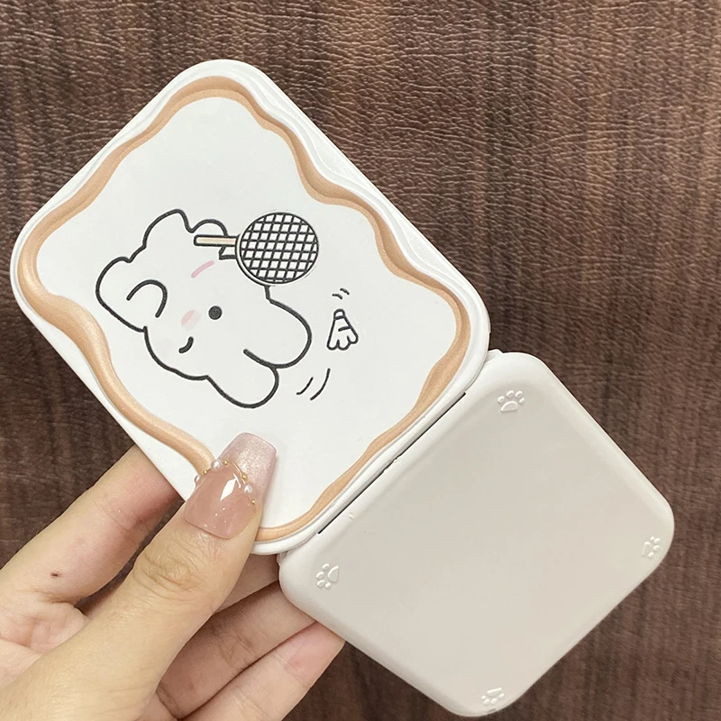 Cartoon Cute Rabbit Folding Clamshell Mirror Makeup Mirror With Comb Portable Creative For Women Girls Handheld Mirror