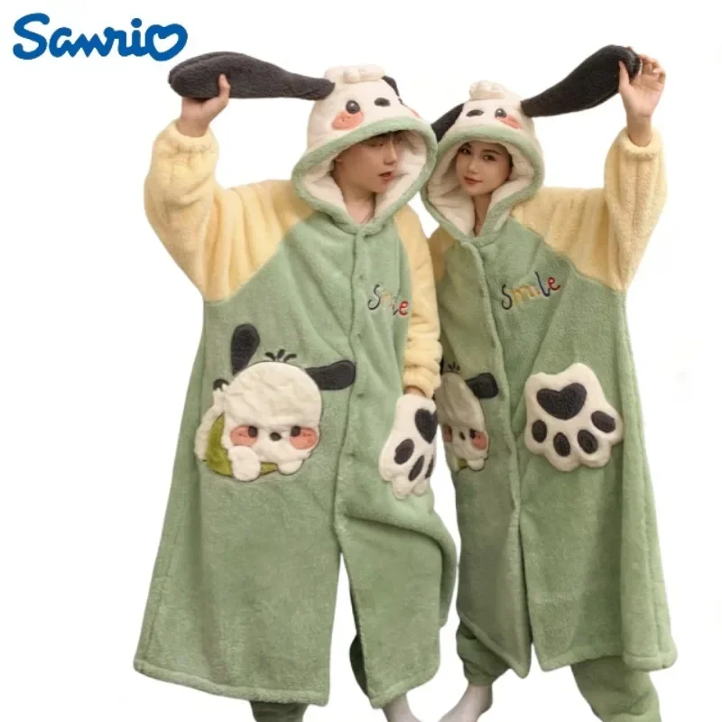 Sanrio Cinnamoroll Plush Hooded Dressing Gown Set Kuromi Pochacco Keep Warm and Wear Pajamas Over It Gifts Couple's Home Wear