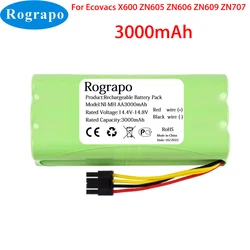 Nowy 14.4V 3000mAh akumulator Ni-MH dla Ecovacs Deebot Deepoo X600 ZN605 ZN606 ZN609 ZN707 Redmond Midea odkurzacz Robot