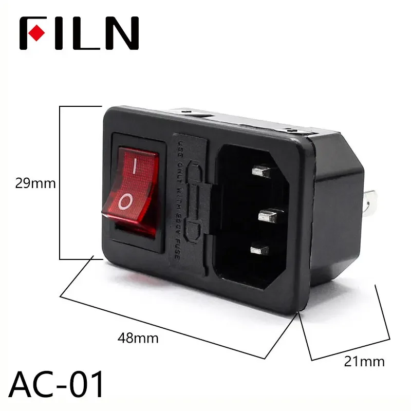 IEC320 C14 Elektrische AC-Buchse 3-polig Rot LED 250V 10A Sicherung Buchse Stecker Einlassanschluss 2-polige Buchse Montage-Wippschalter – Detail 8