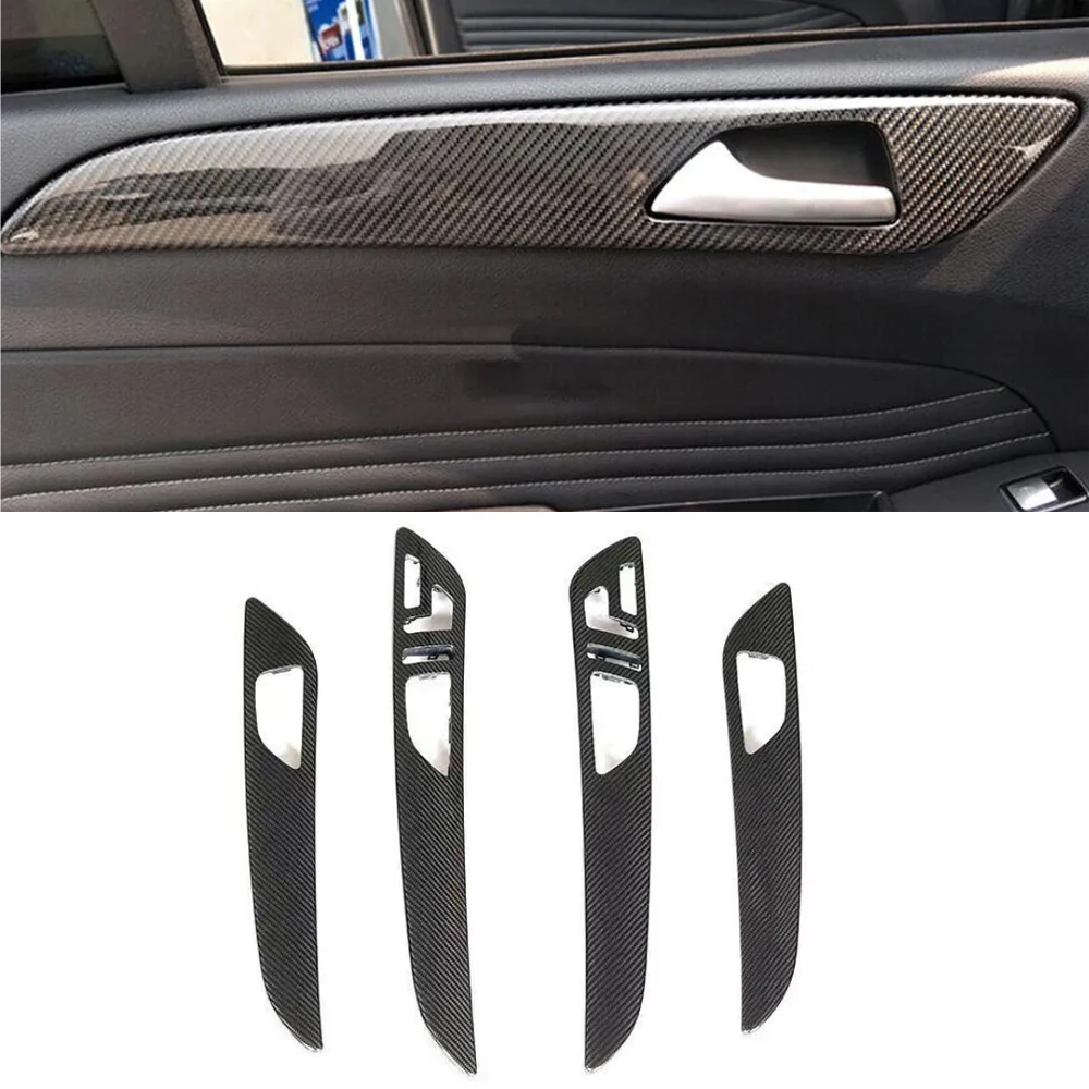 Replacement Real Carbon Fiber Car Interior Accessories Door Handle Panel Cover Trim Strip for Mercedes GLS GLE 2015-2018