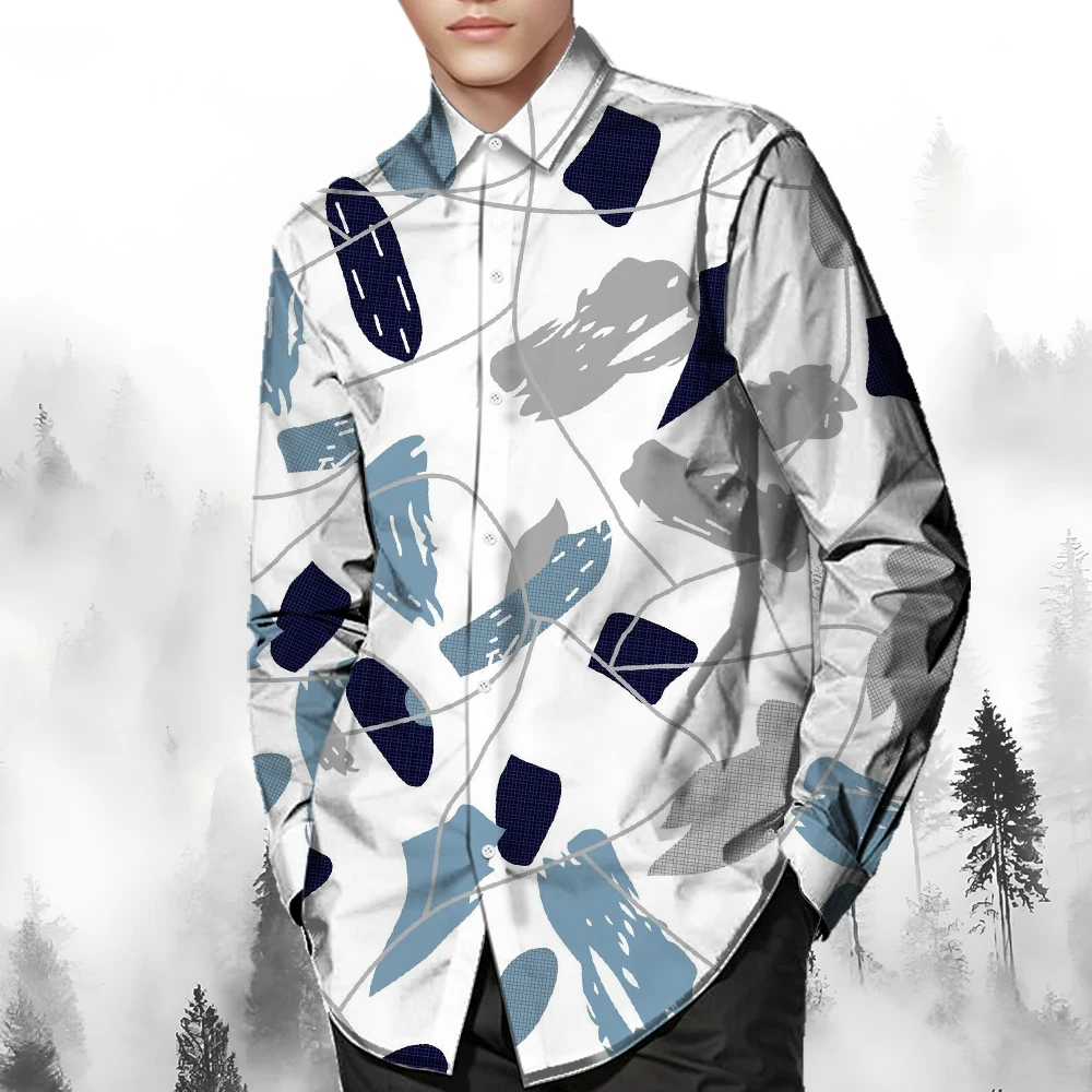 Printed Hawaiian shirt Men's button-up shirt Long sleeve Evening gown Autumn Winter Spring summer long sleeve shirt collar