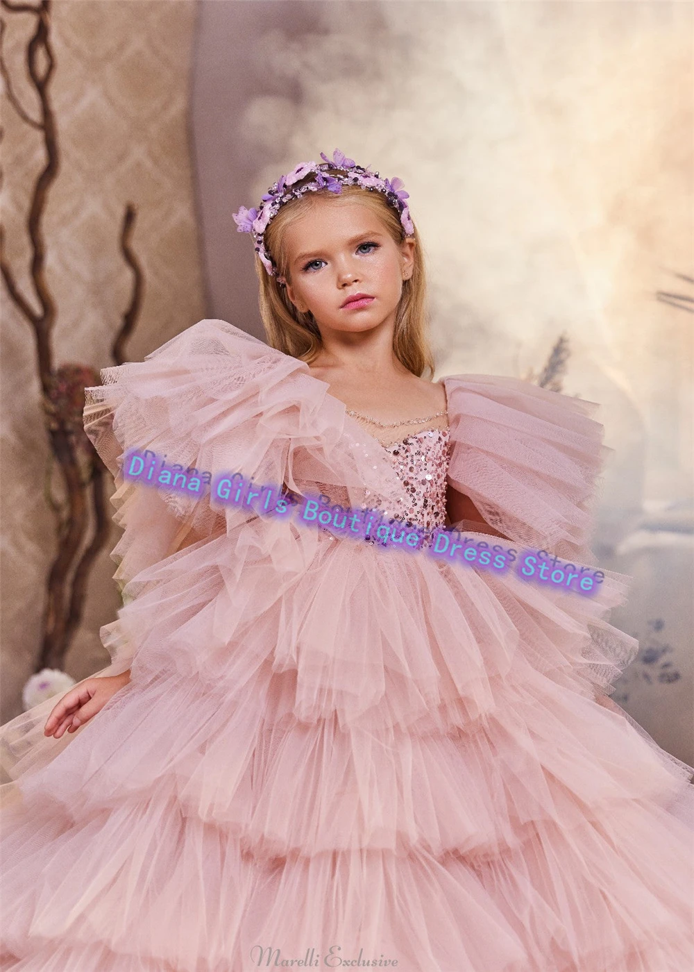 Elegant Flower Girl Dress Bespoke Occasion Wedding Dresses Tulle Sleeveless Fluffy Beaded Ruffles Kids Birthday Party Gowns