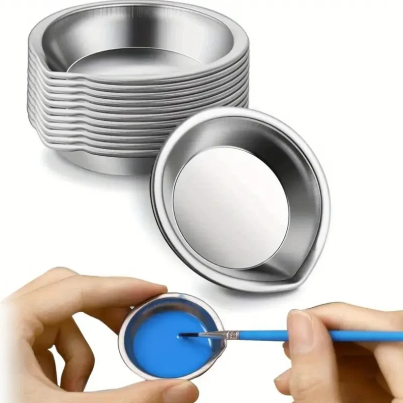 12Pcs Stainless Steel Paint Palette Set, Round Mixing Pans, Suitable for Artists, Durable Metal Art Supplies for Home and School Use
