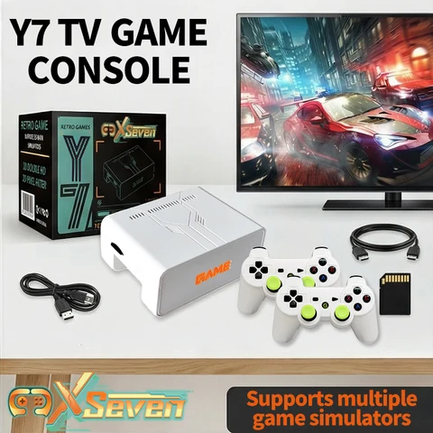 Novo Console de Videogame Coopreme Y7 X7 128G com Sistema Linux, Caixa de TV 4K, Controle Sem Fio, Jogos Retrô, Suporte a Mais de 10.000 Jogos e PSP