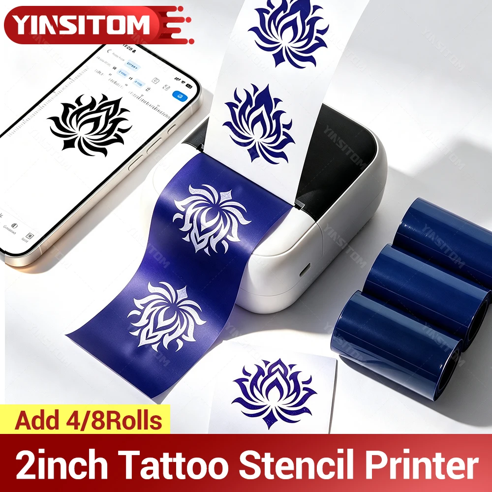 58mm Mini 2inch Tattoo Stencil Thermal Transfer Printer for Beginners Temporary Bluetooth Maker with 0/4/8 Rolls Papers DIY