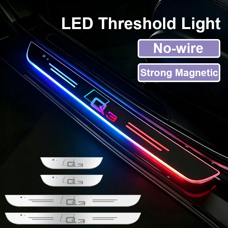 Acrylic Moving LED Car Threshold Welcome Pedal Light for Audi Q3 Emblem USB Power Wiring-free Door Sill Pathway Lamp Decoration