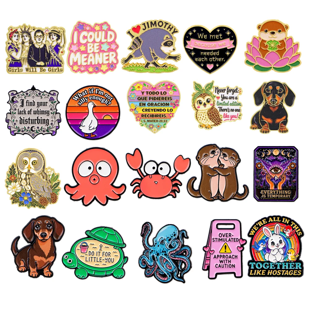 Funny Slogan Enamel Pin Cute Sea Animal Dachshund Owl Otter Lapel Badge Zinc Alloy Backpack Denim Jacket Decor Gift