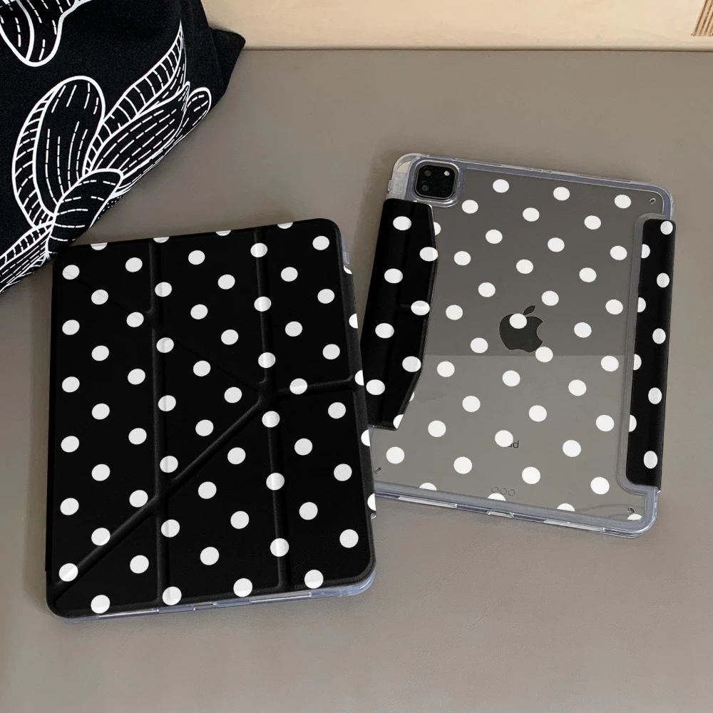White Polka Dot Black Tablet Case For iPad Pro 11 12.9 13 M2 M4 M3 M5 Shell 8.3 9.7 10.2 5/6/7/8/9/10/11th Air 2 3 4 5 6 7 Cover
