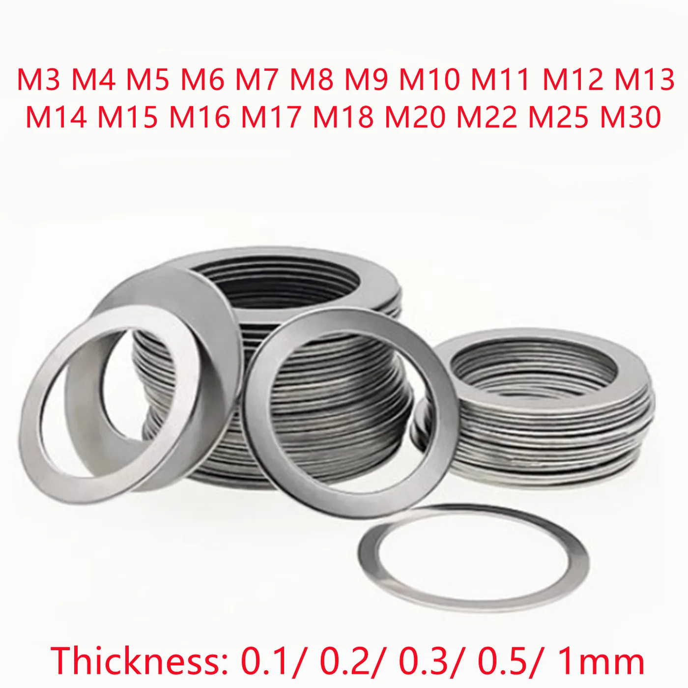 

10-100PCS DIN988 0.1mm 0.2mm 0.3mm 0.5mm 1mm Thin washer M3 M4 M5 M6 M7 M8 M9 M10 to M30 Stainless steel Ultrathin gasket shim