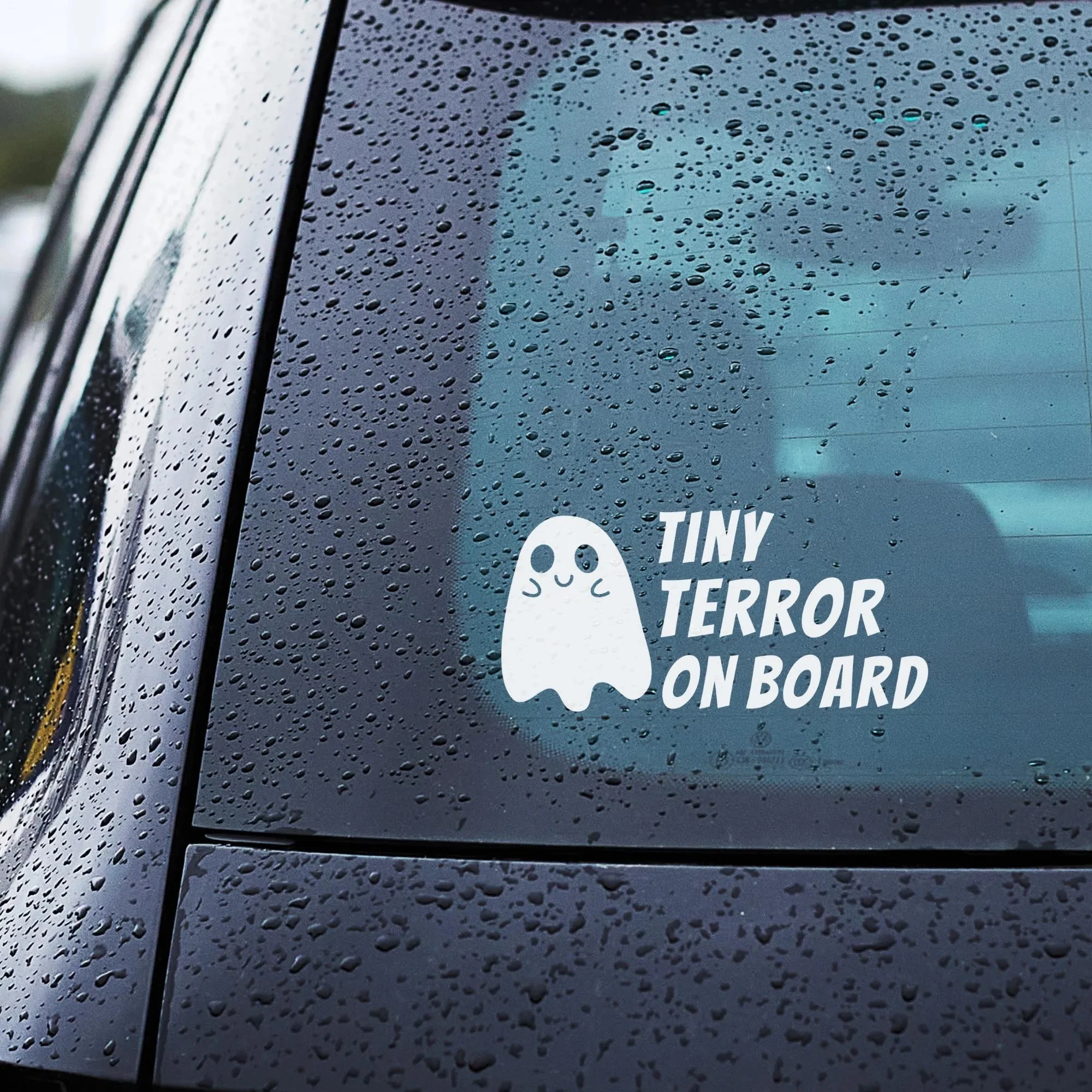 Tiny Terror on Board Car Stickers Halloween Vinyl Art Decals Funny Ghost Baby on Board Sticker for SUV, Van, Car Window Decor - view 6