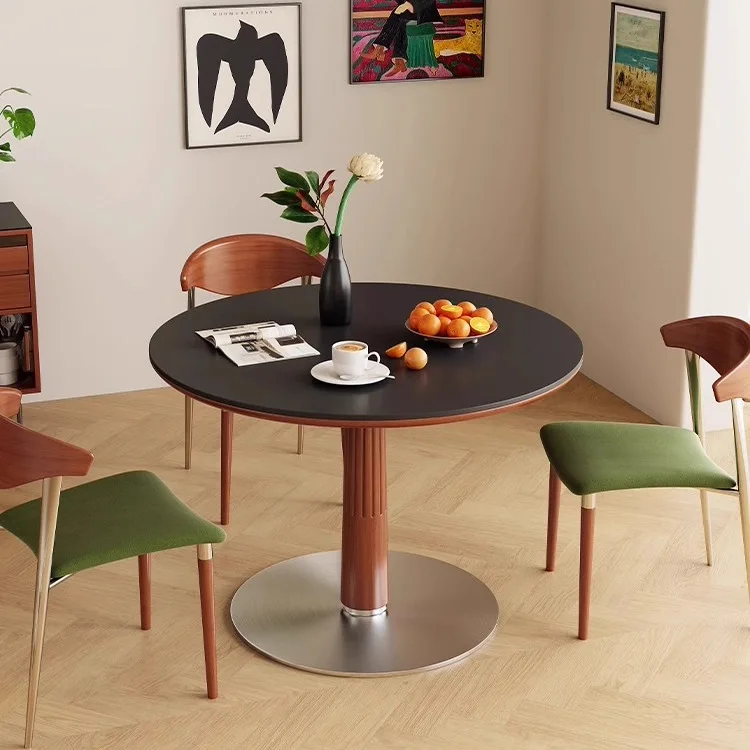 Nordic solid wood rock slab round table medium and ancient household small apartment simple retro restaurant dining table dining