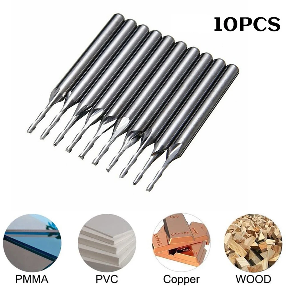 2 Flute Router End Milling Spiral 1/8 Inch 10pcs CNC Carbide Flat Nose Milling Cutter 1mm 38mm Engraving Grooving