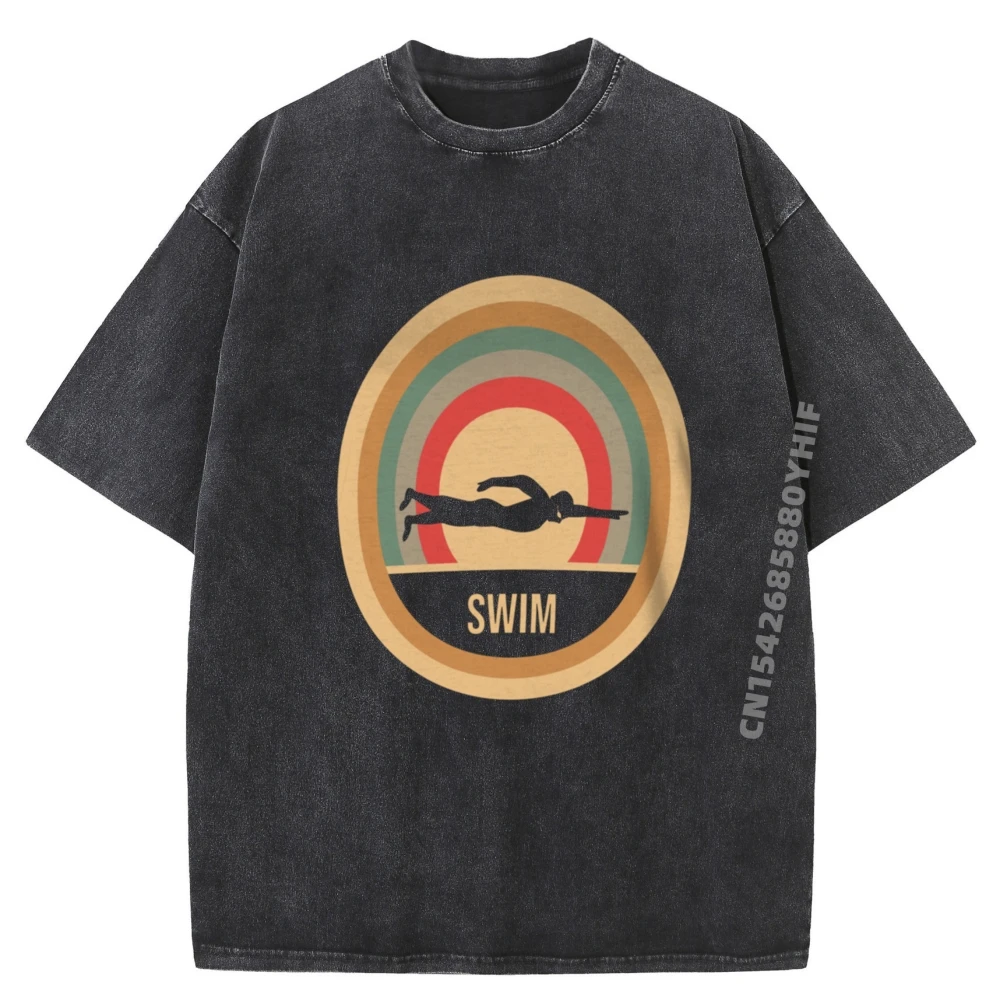 

Retro Swimming For Swimmers Crop Funky Funny T-shirts For Men Retro Washed Shirt Harajuku Tees Design Big Size Tops