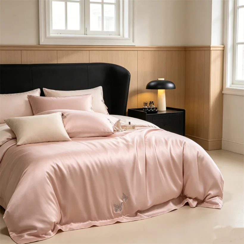 100% Bamboo Embroidered Butterfly Bedding Set King Queen Size Smooth Cooling Duvet Cover Set with Bed Sheet Pillowcases Silky