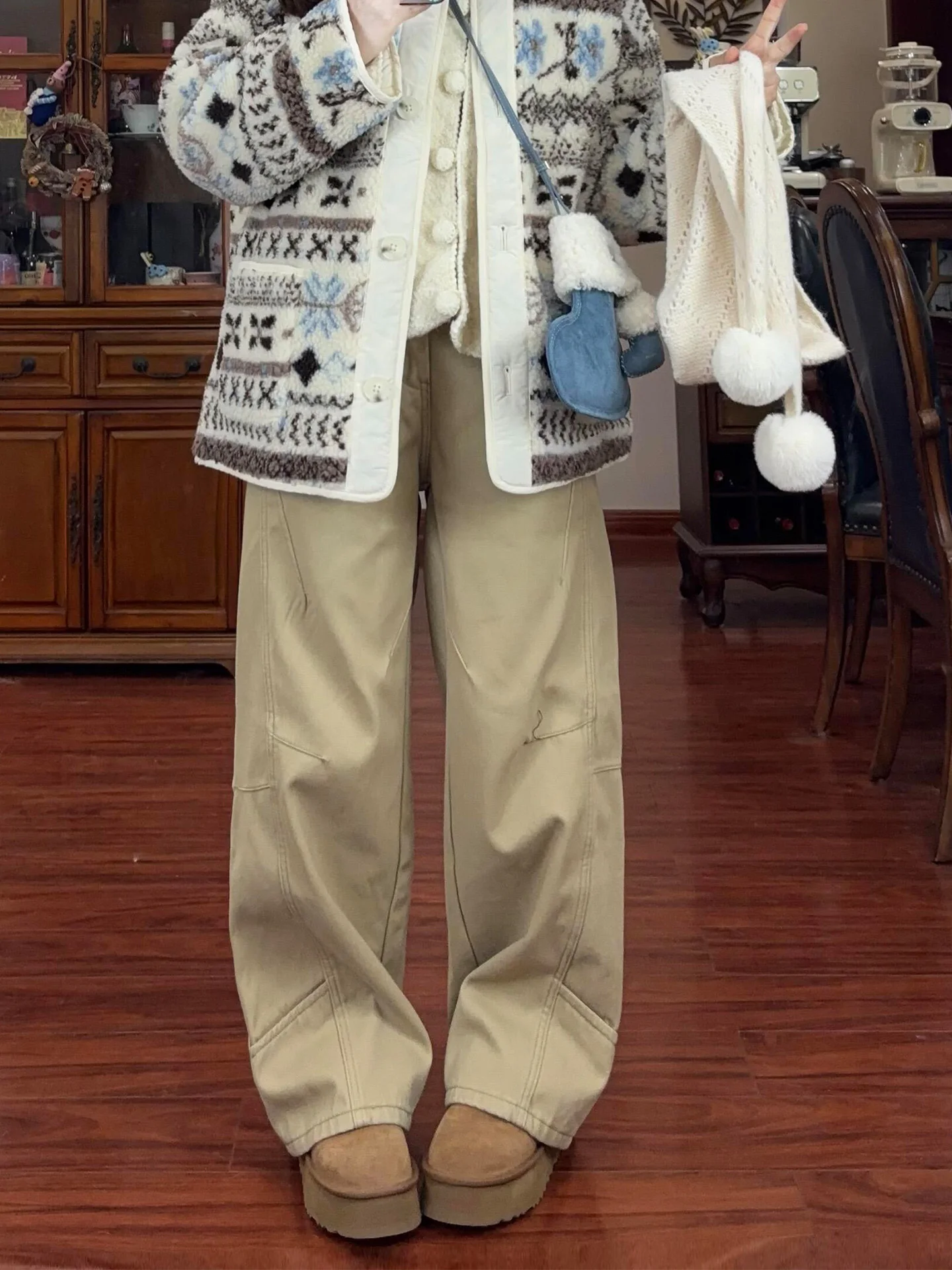 

Свободные джинсы с высокой талией цвета хаки для женщин, большие размеры, прямые штанины, зимние, новые, модные, стройнящие, широкие штанины, американский стиль