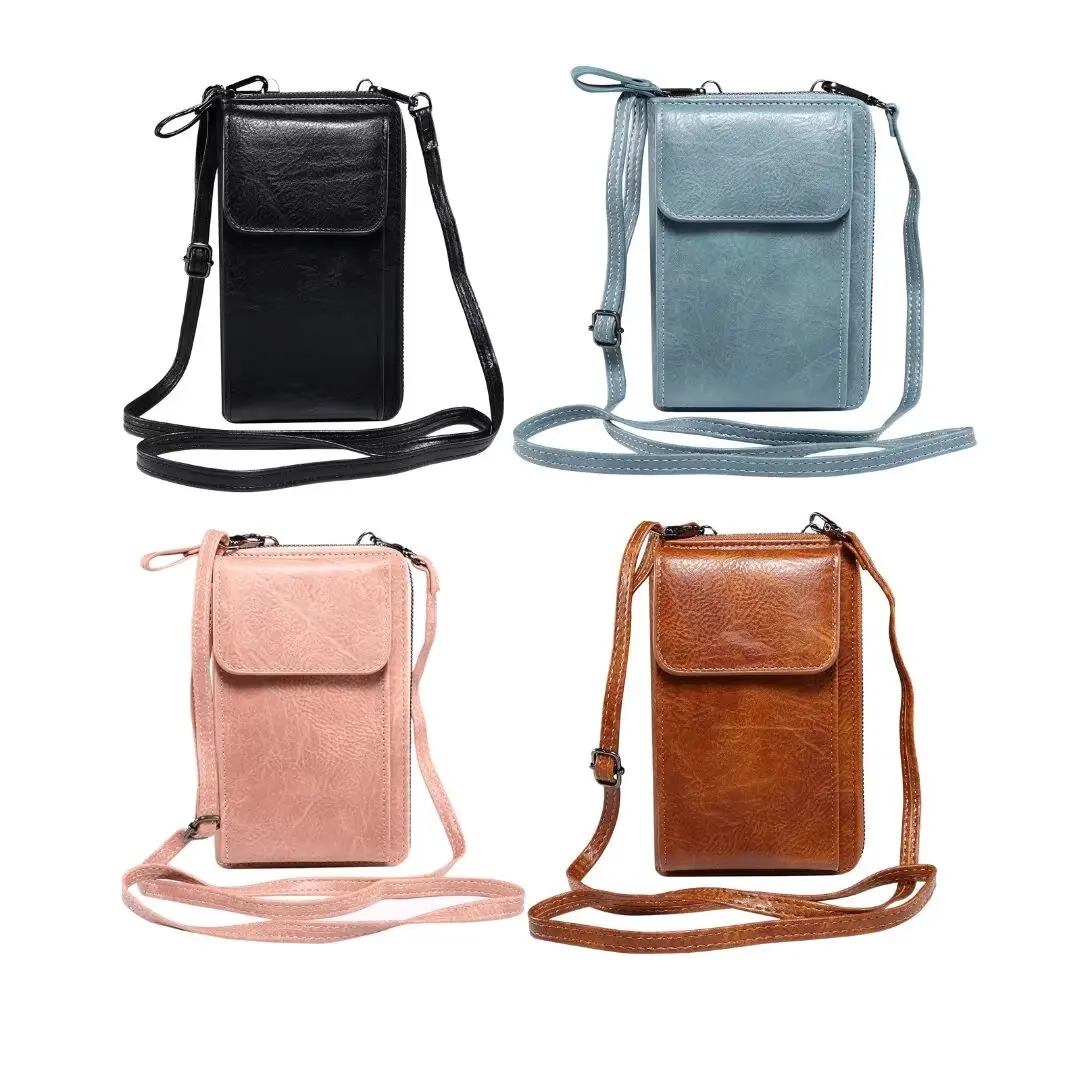 Pu Leather Phone Pouch Case For Samsung Galaxy iPhone Xiaomi Redmi Huawei Honor OnePlus OPPO Motorola Shoulder Strap Zipper Bag