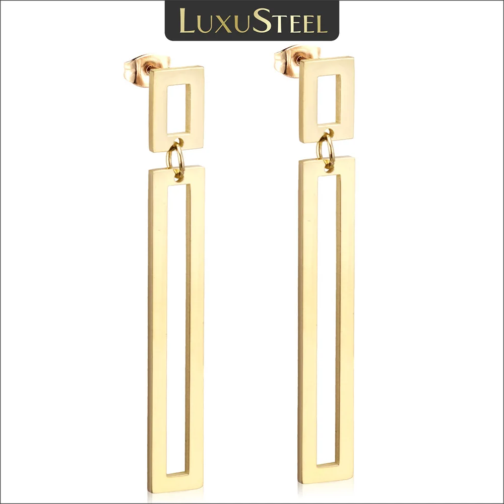 LUXUSTEEL Fashion Stainless Steel Earrings Geometric Rectangle Exaggerated Long Drop Earrings For Women Girl 2023 New Korean