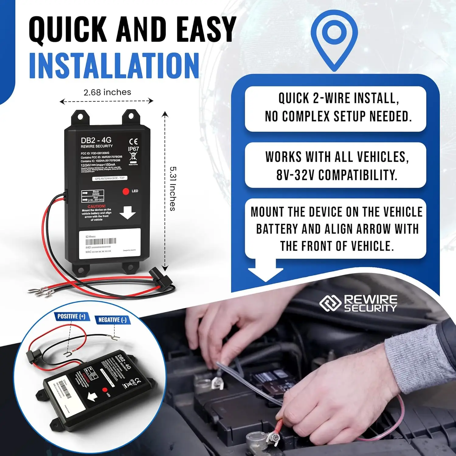DB2-4G GPS Tracker for Vehicles – Real-Time Car & Van Tracking | 4G Fleet Monitoring | Easy Battery Install