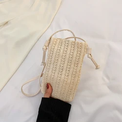 Wallet Women Diagonal Straw Woven Mobile Phone Clutch Bag Ladies Purse Summer Beach Travel Female Mini Purse Card Holder