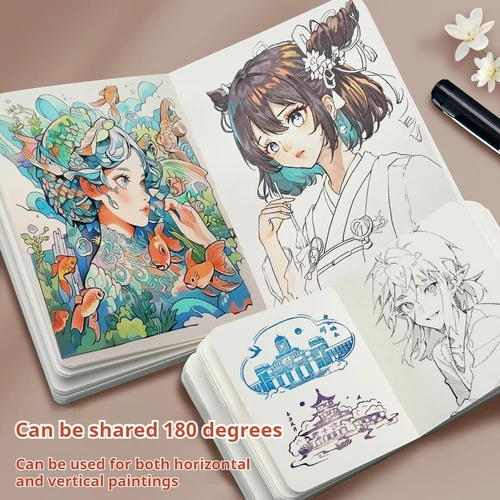 Borrence-Cuaderno de dibujo de 58 hojas, cuaderno de bocetos de mano, 230g, papel de acuarela portátil, libro para colorear, pintura al óleo, Bloc de notas Gouache