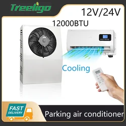 Treeligo 12V/24V Truck Split Air Conditioner Electric Parking Cooler AC Unit For Tractor Cab Truck Camper Van Caravan Motor home