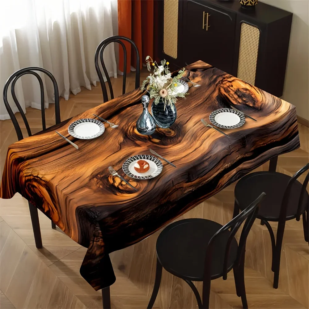 Realistic wood-grain tablecloth, featuring wood texture - Square brown wood veneer style tablecloth